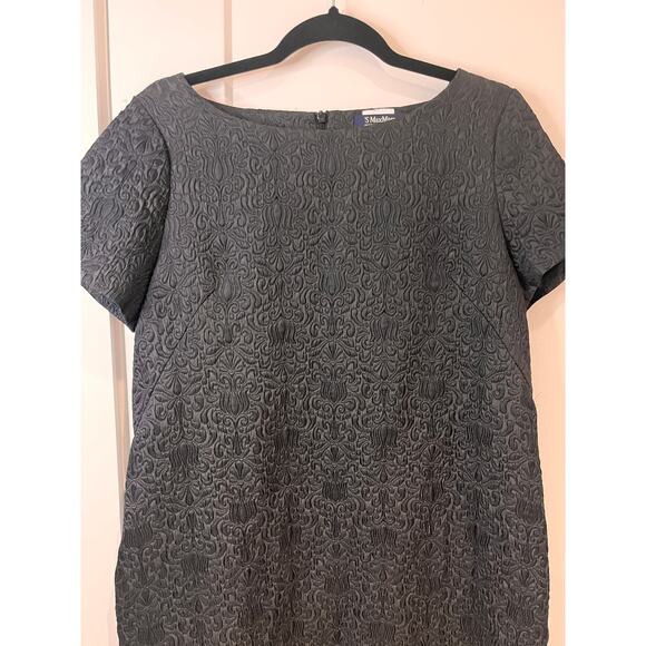 MaxMara Black Textured Short Sleeve Shift Dress Sz 14 - Picture 3 of 8
